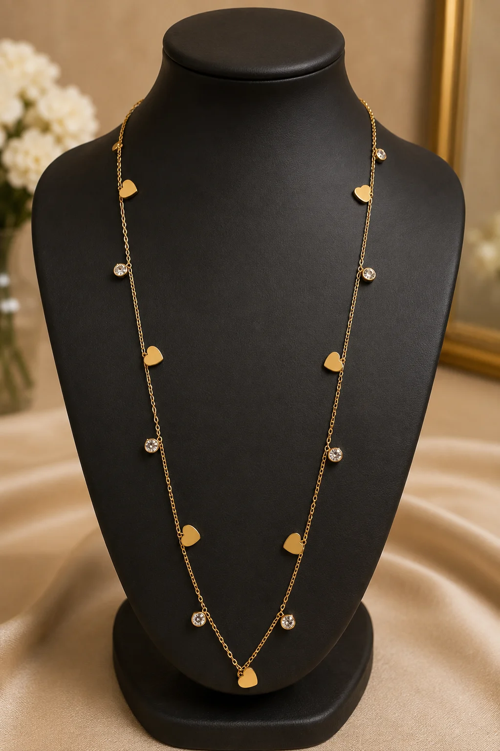 Luxury Gold Heart Station Necklace