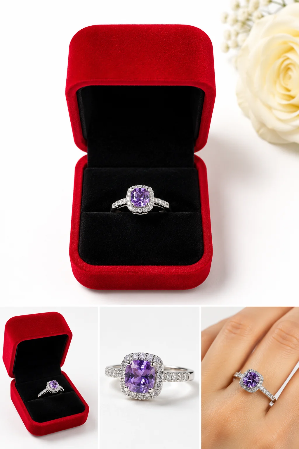 Elegant Lavender Halo Crystal Ring