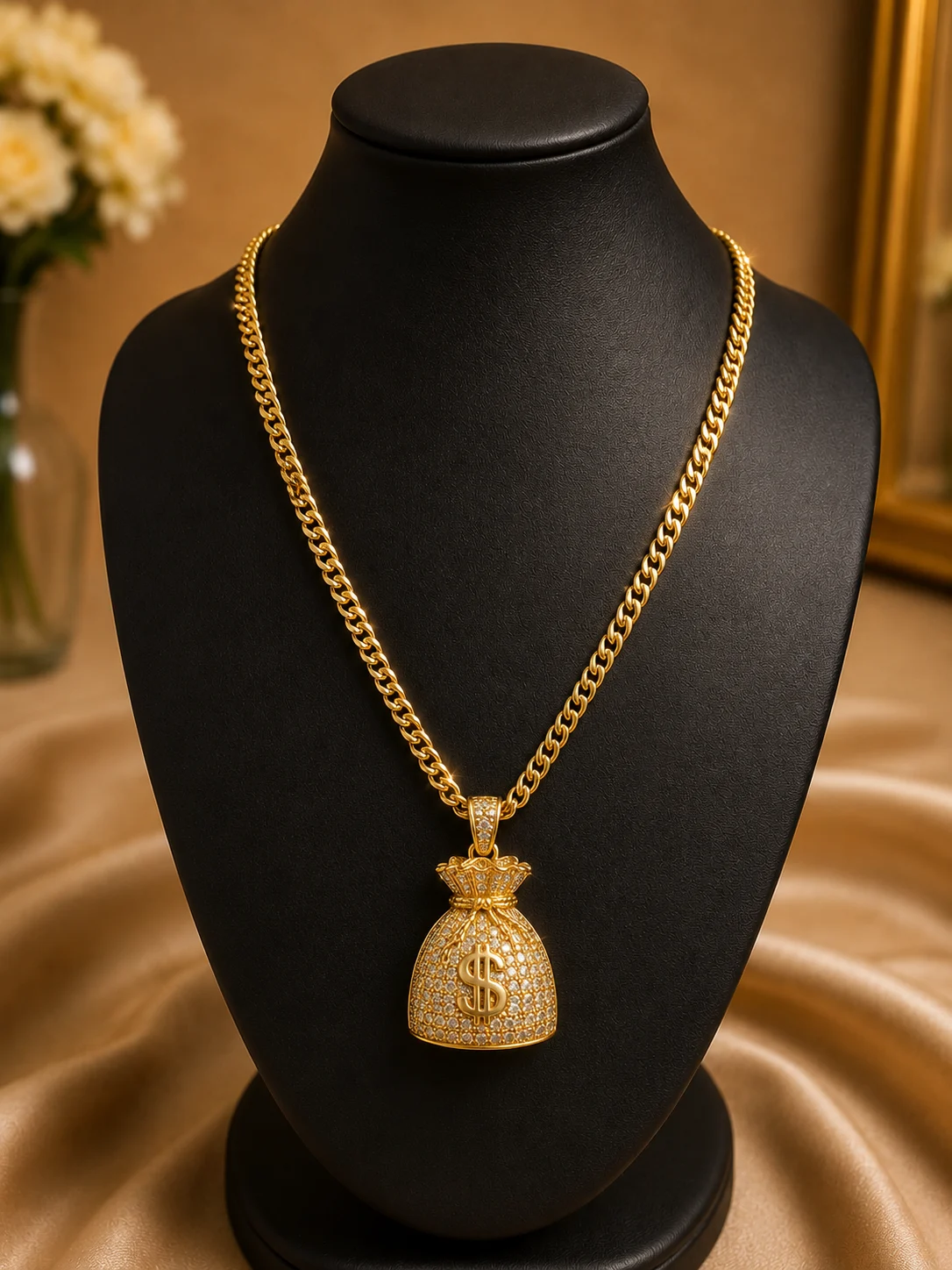 Luxury Gold Money Bag Pendant Necklace