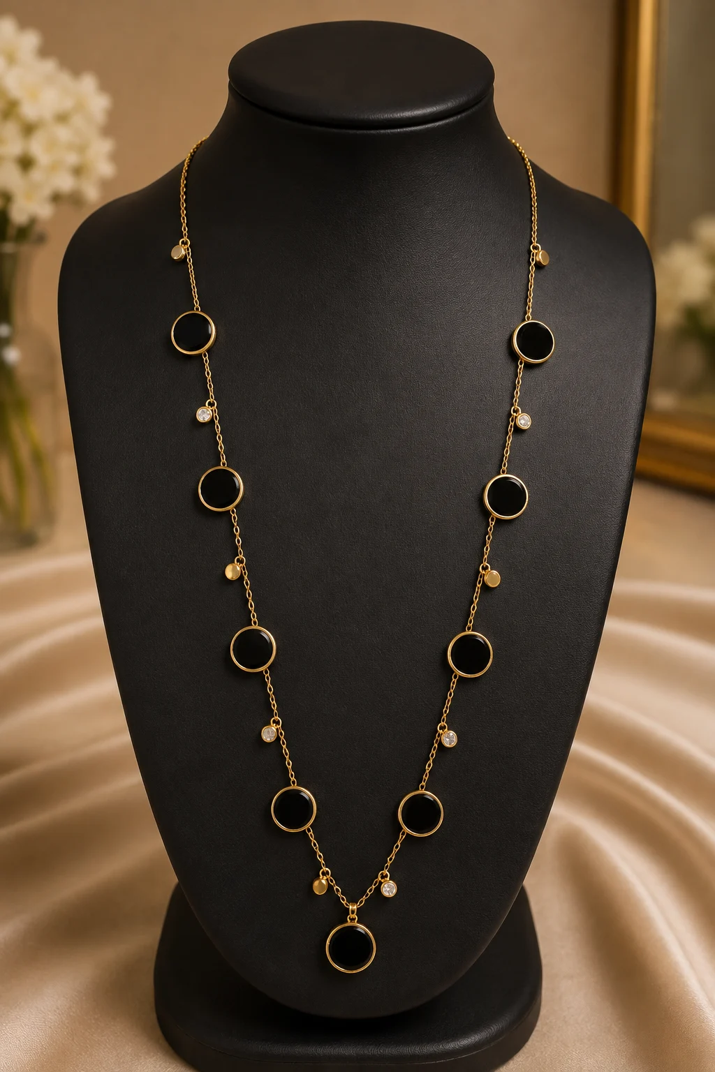 Elegant Black & Gold Station Pendant Necklace