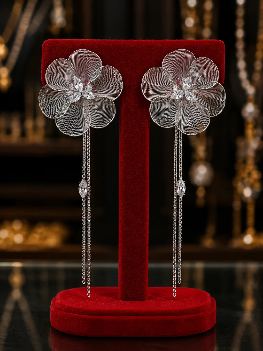 Luxury Floral Tassel Statement Earrings
